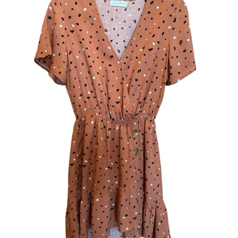 All in Favor Burnt Orange Flutter Sleeve Faux Wrap Sundress